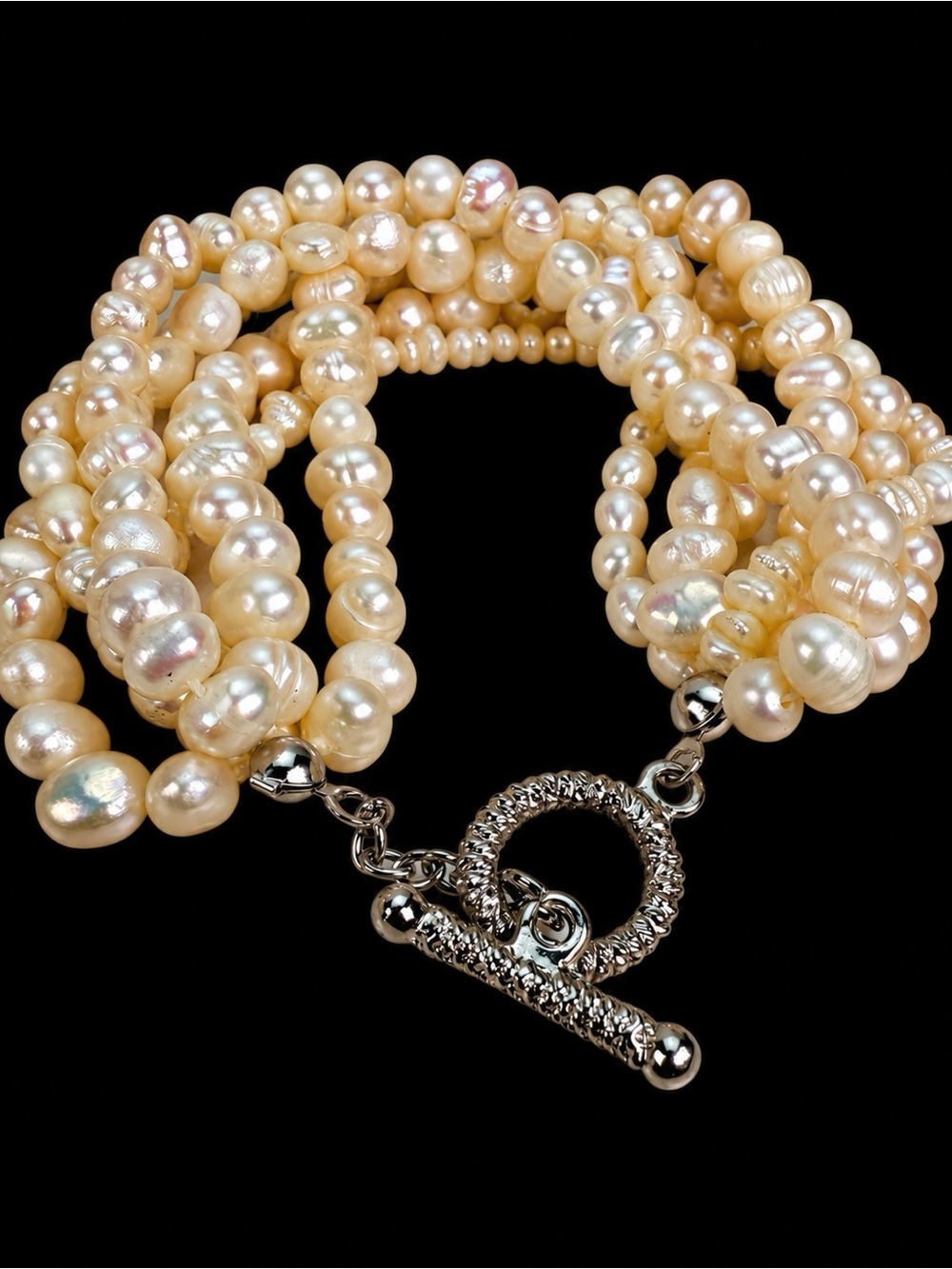 Vintage Multi Strand Cream Faux & Freshwater Pearl toggle closure bracelet